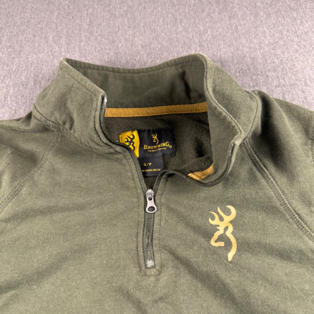 Browning Mens Quarter Zip Pullover Olive Green Buckmark Logo Fleece Size Small